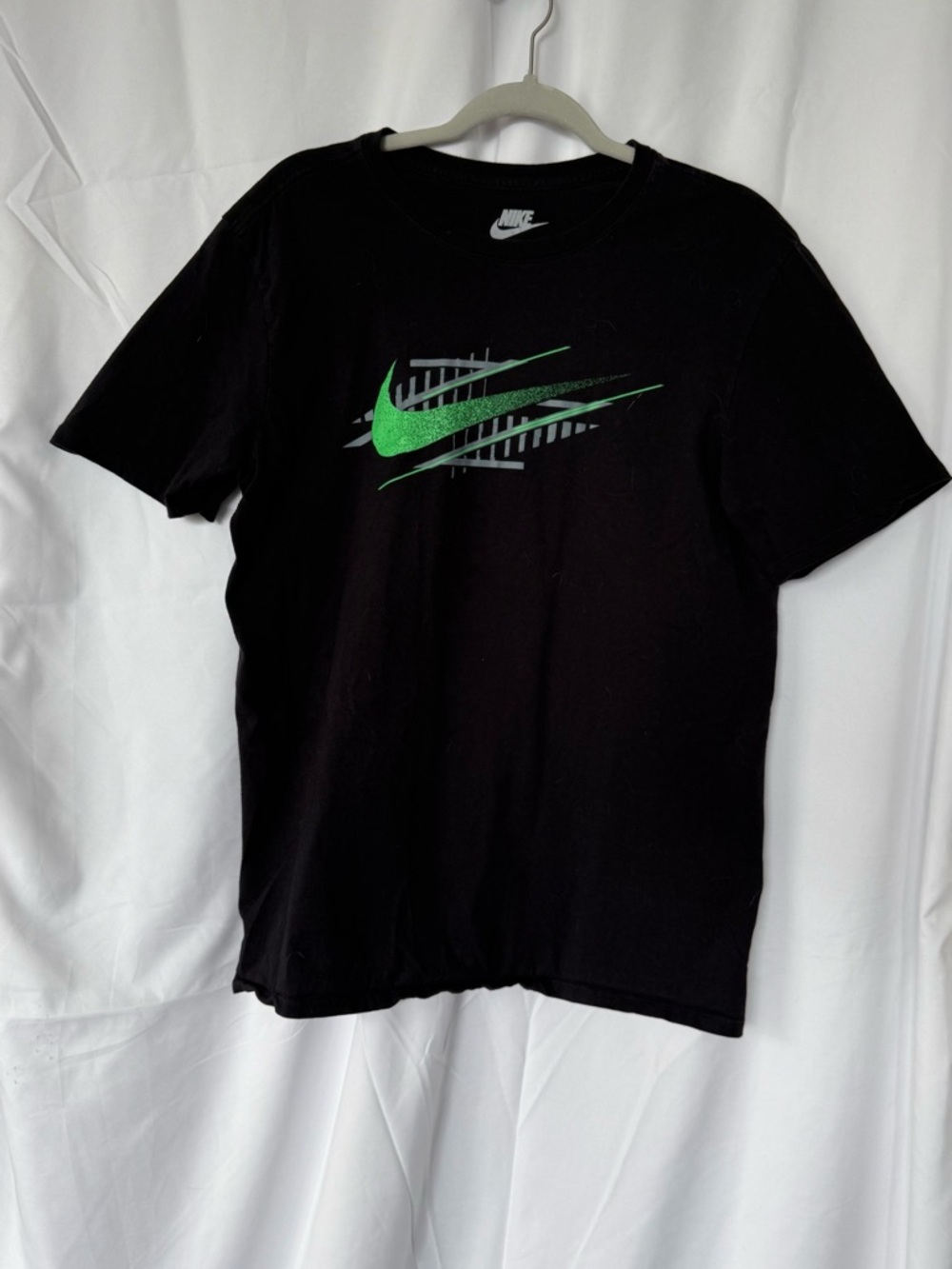 Nike Black Short-Sleeve Tee with Bright Green Swoosh Graphic